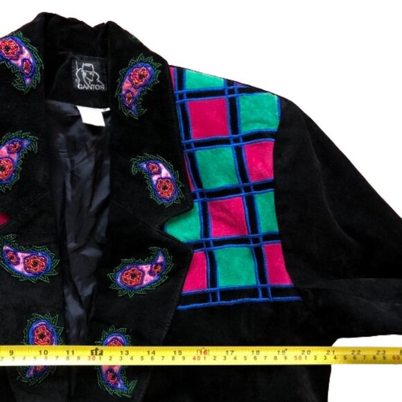 Vintage suede leather paisley beaded collar blazer jacket - Picture 13 of 15